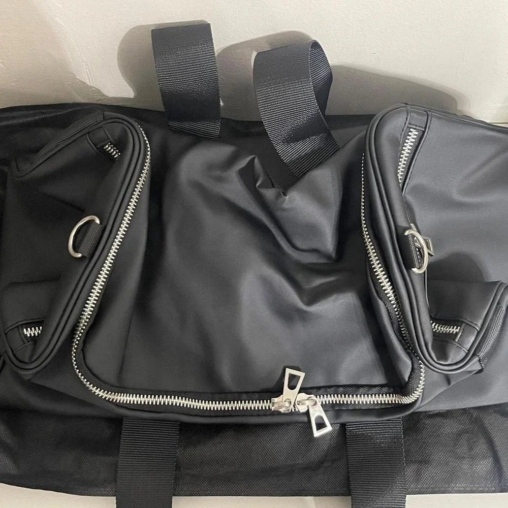 NWT Versace black nylon duffle bag with white Greek key pattern